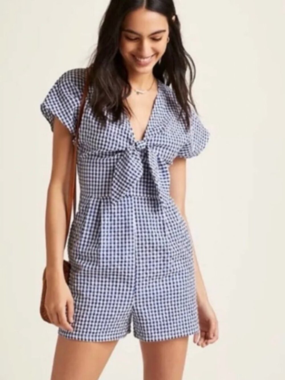 Anthropologie Hutch Blue and White Gingham Romper Size Small